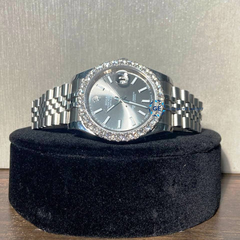 Grey Dial Stainless Steel Moissanite Diamond Watch
