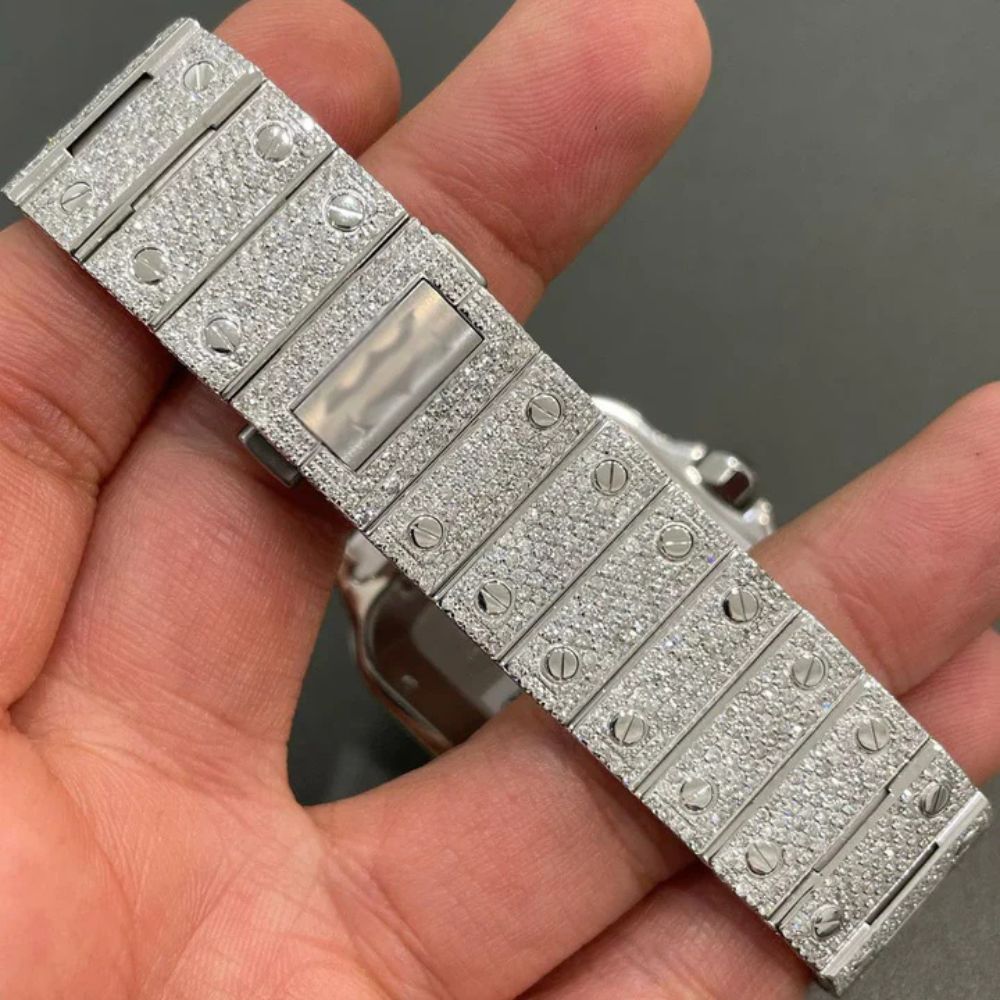 Roman Number Dual Tone Moissanite Hip Hop Watch