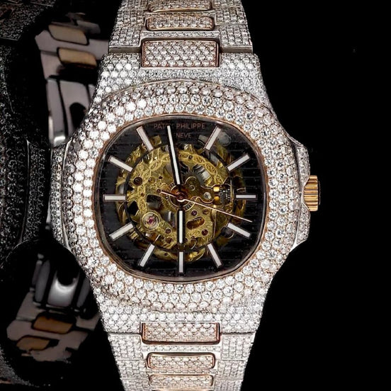 Full Rose Skeleton Moissanite Diamond Wrist Watch