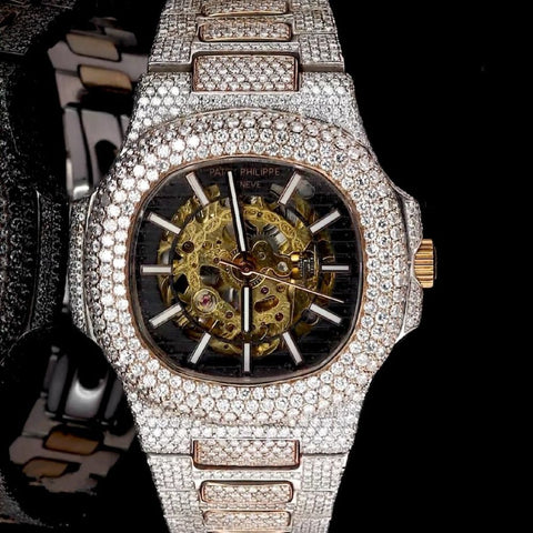 Full Rose Skeleton Moissanite Diamond Wrist Watch