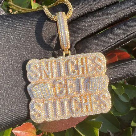 Hip Hop Iced Out Snitches Get Stitches Moissanite Diamond Pendant