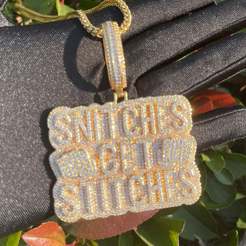 Hip Hop Iced Out Snitches Get Stitches Moissanite Diamond Pendant