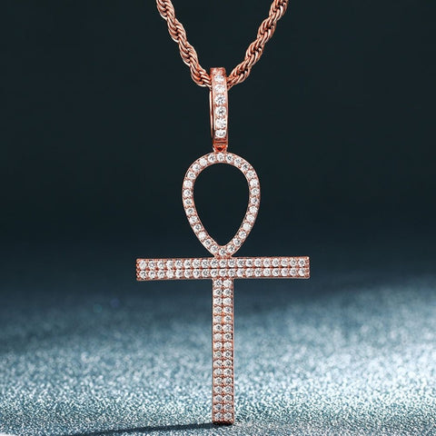 Round Cut Moissanite Ankh Cross Iced Out Pedant For Men's