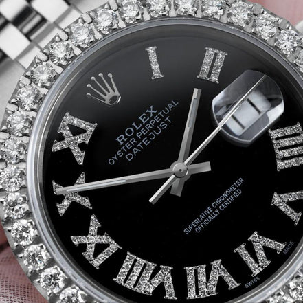 Custom Black Dial With Moissanite Roman Numerals Watch