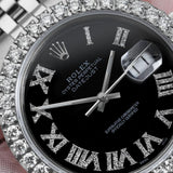 Custom Black Dial With Moissanite Diamond Roman Numerals Watch