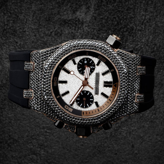 Iced Out Moissanite Diamond Stylish Black Rubber Strap Watch