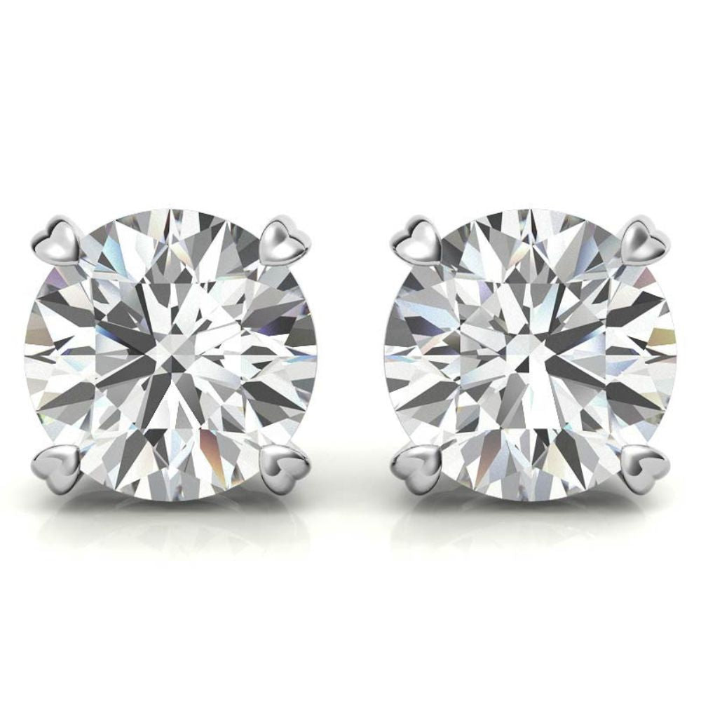 Heart Shaped Prong Round Moissanite Earrings