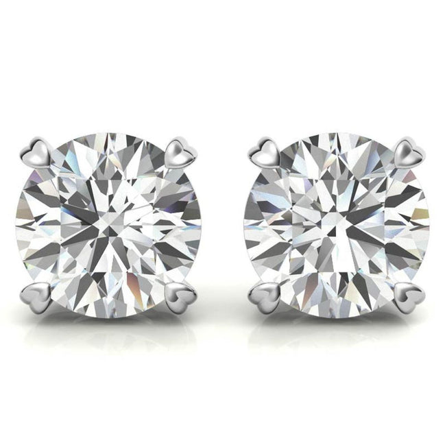 Heart Shaped Prong Round Moissanite Earrings