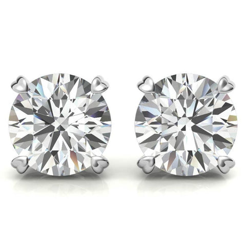 Heart Shaped Prong Round Moissanite Earrings