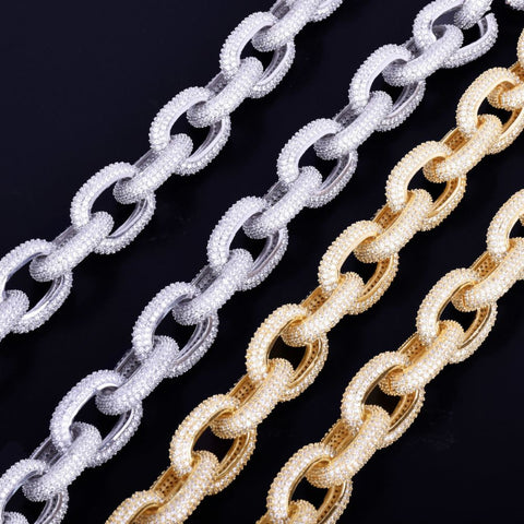 D Color Moissanite Diamond Rolo Cuban Chain For Men's