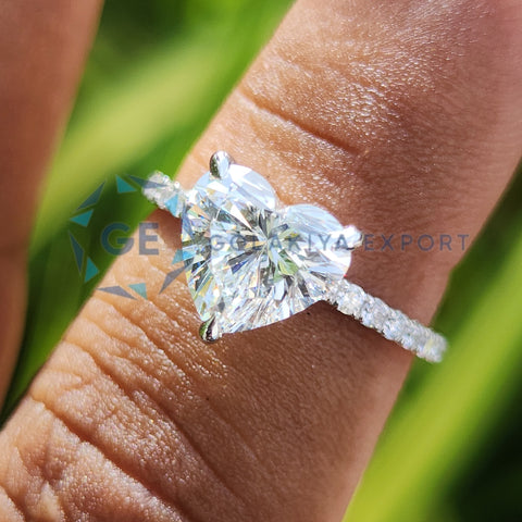 Pave Set Heart Cut Lab Grown Diamond Wedding Ring