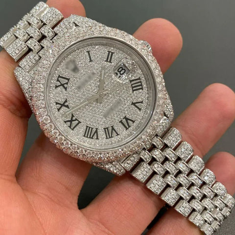 Datejust Roman Dial Fully Iced Out Moissanite Watch