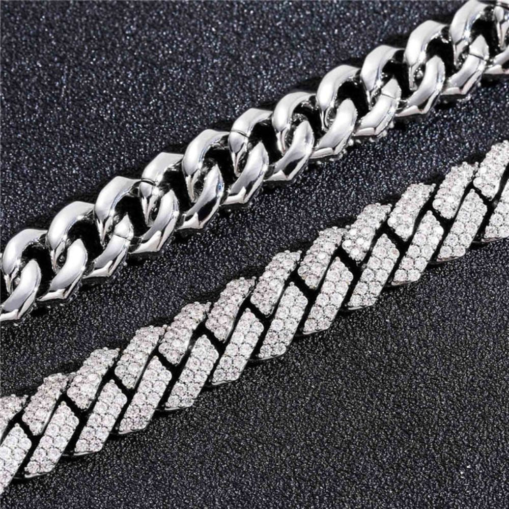 Lab Created Moissanite Diamond Silver Cuban Bracelet