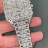 Fully Iced Out Moissnaite Diamond Roman Dial Watch