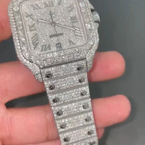 Fully Iced Out Moissnaite Diamond Roman Dial Watch