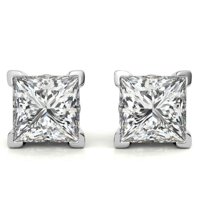 Claw Prong Princess Cut Moissanite Solitaire Stud Earrings