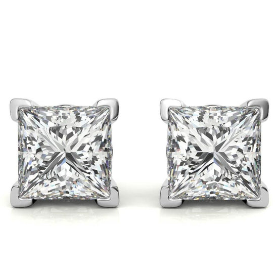 Claw Prong Princess Cut Moissanite Solitaire Stud Earrings