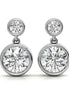 Bezel Set Double Round Cut Moissanite Drop Earrings
