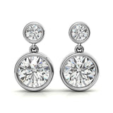 Bezel Set Double Round Cut Moissanite Drop Earrings