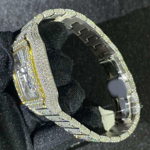 Skeleton Fully Moissanite Bust Down Wrist Watch For Men's