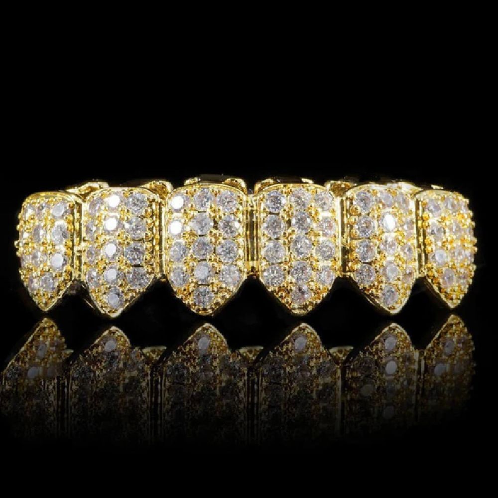 14K Yellow Gold Plated Moissanite Vampire Teeth Hip Hop Grillz
