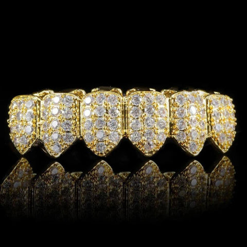 14K Yellow Gold Plated Moissanite Vampire Teeth Hip Hop Grillz