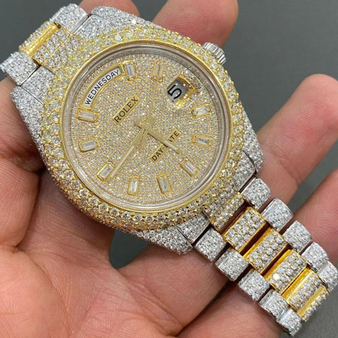 Day Date Dual Tone Moissanite Luxury Hip Hop Watch For Men