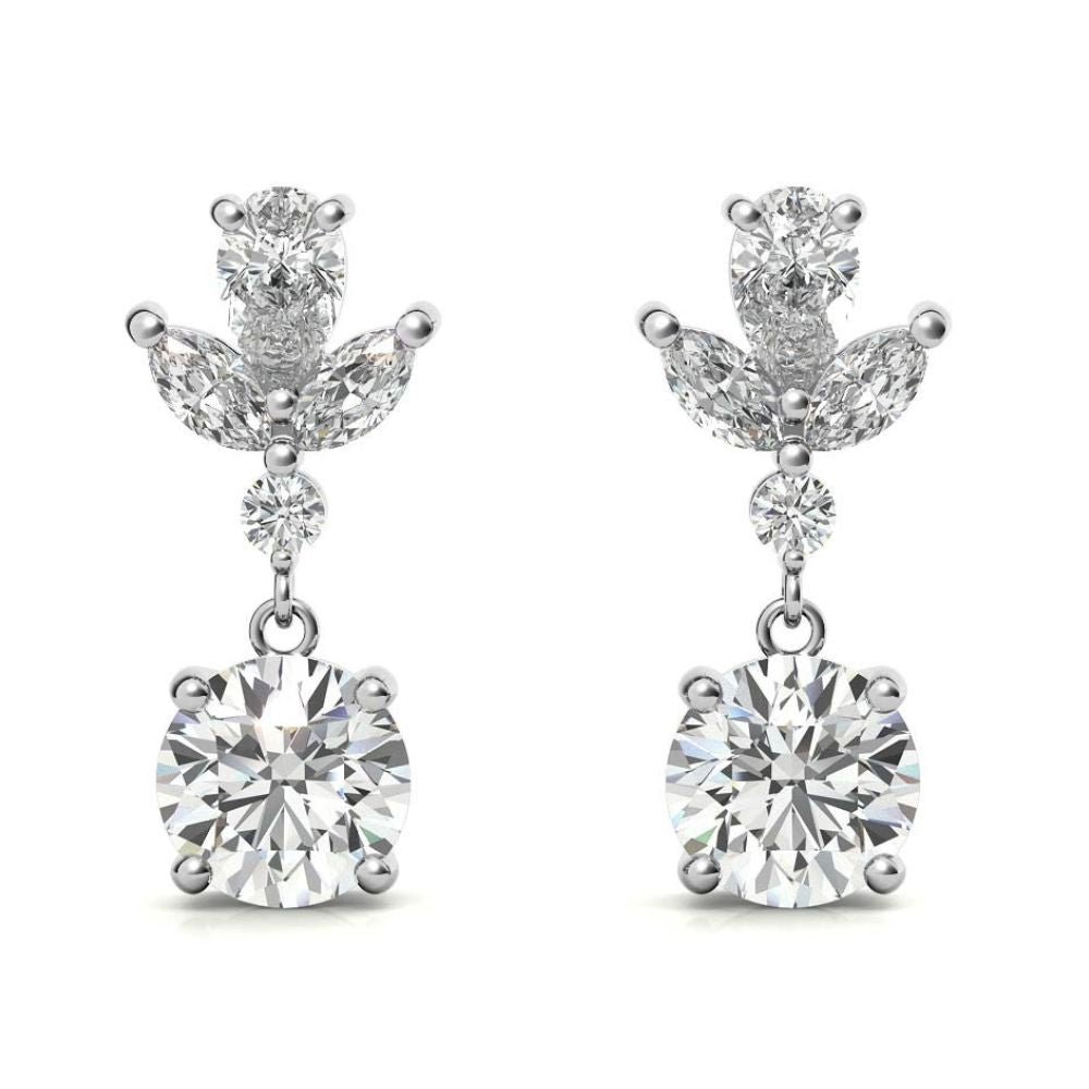 Flower Inspired Moissanite Drop Dangle Earrings