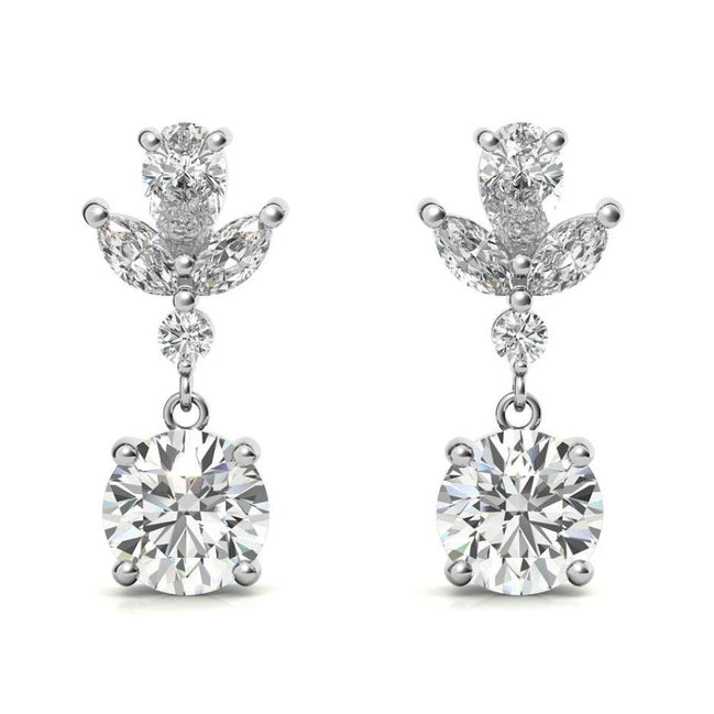 Flower Inspired Moissanite Drop Dangle Earrings