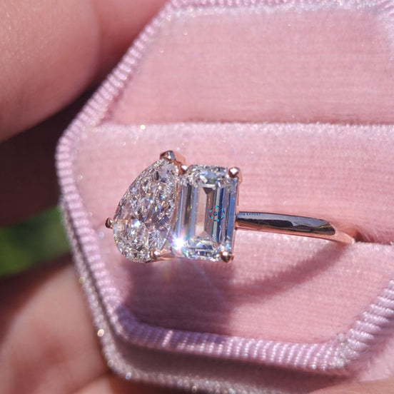 Pear & Emerald Cut Lab Grown Diamond Toi Et Moi Engagement Ring