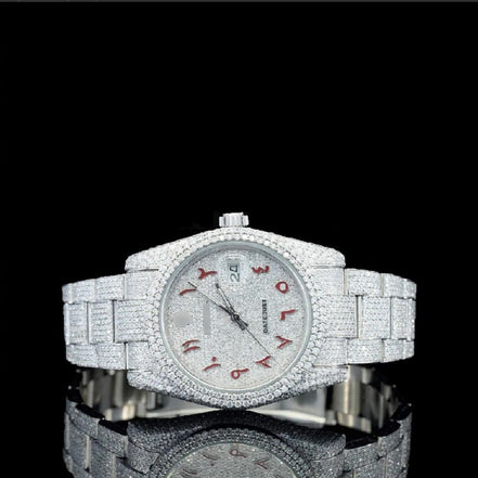 Red Color Arabic Numeric Iced Out Watch