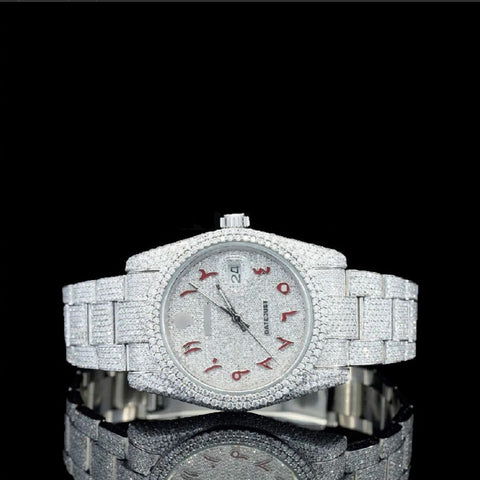 Red Color Arabic Numeric Iced Out Watch