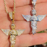 Iced Out Praying Baby Guardian Angel Pendant