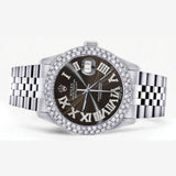 Custom Dark Brown Roman Numeral Dial Moissanite Wrist Watch