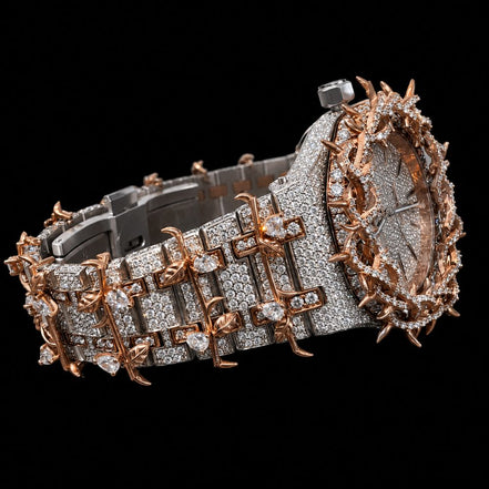 Dual Tone Leafe Style Moissanite Diamond Unique Style Men's Watch