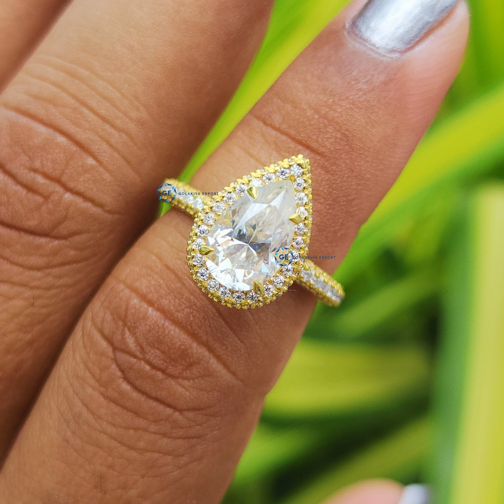 Pear Cut Lab Grown Diamond Micro Pave Wedding Ring