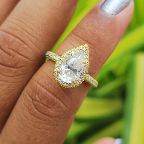 Pear Cut Lab Grown Diamond Micro Pave Wedding Ring