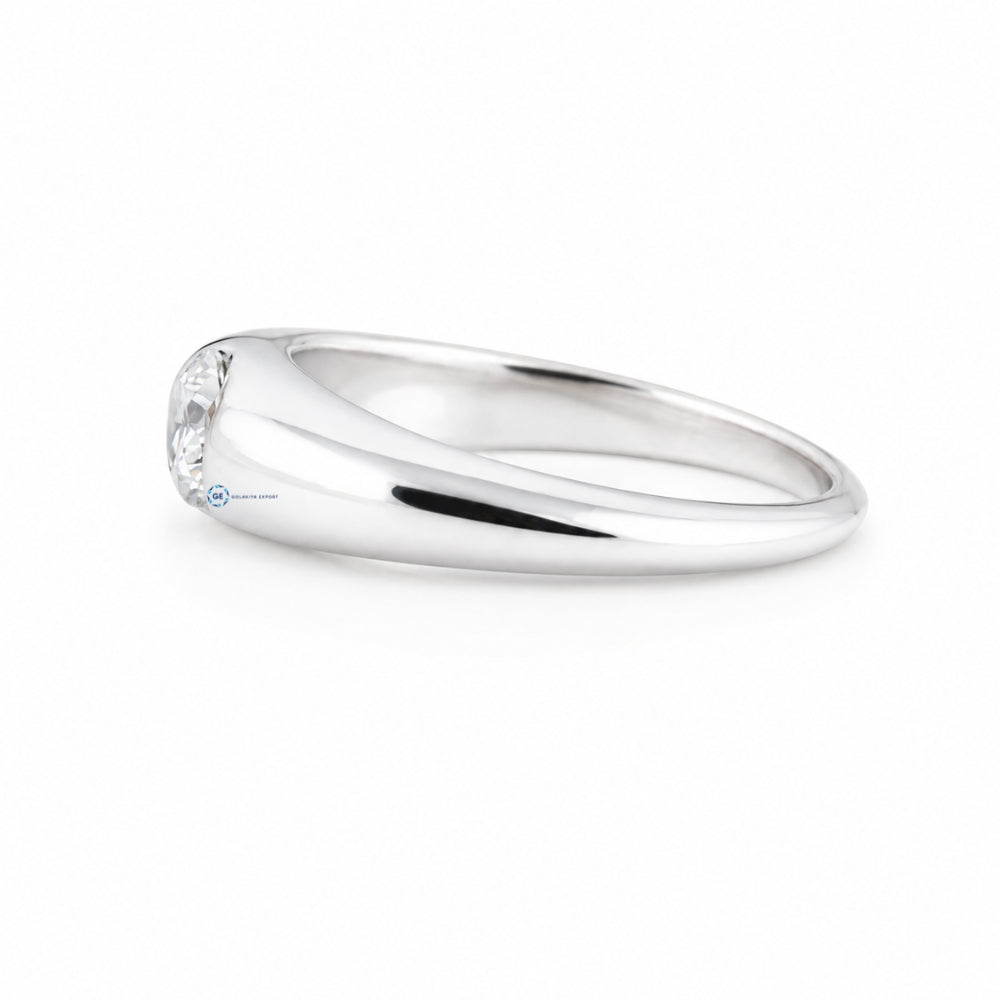 Men's Round Cut Moissanite Solitaire Ring in 14K White Gold