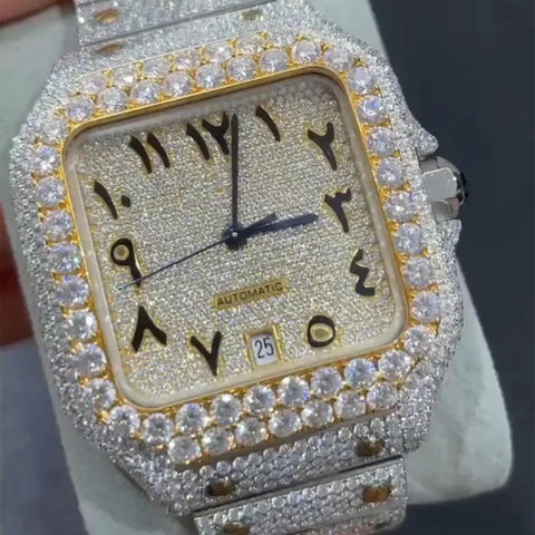 Moissanite Dual Tone Wrist Watch For Men's