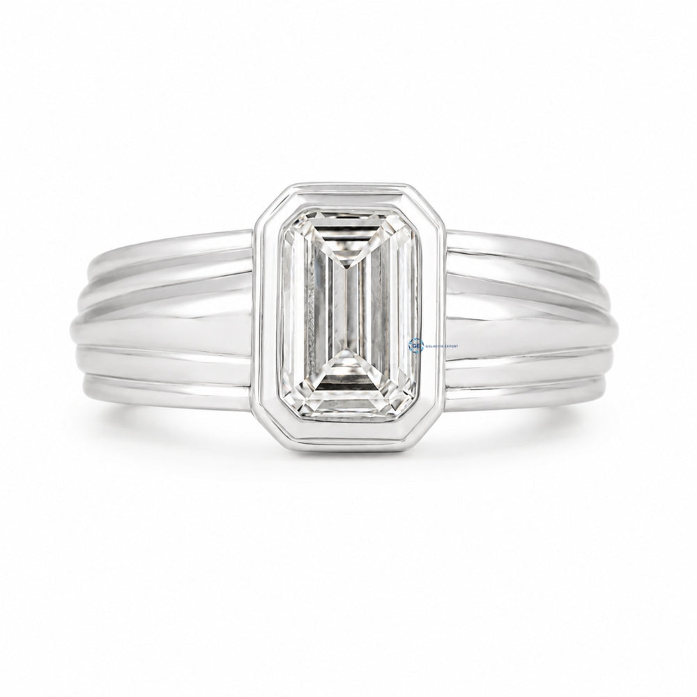 Moissanite Emerald Cut Solitaire Engagement Ring For Men's