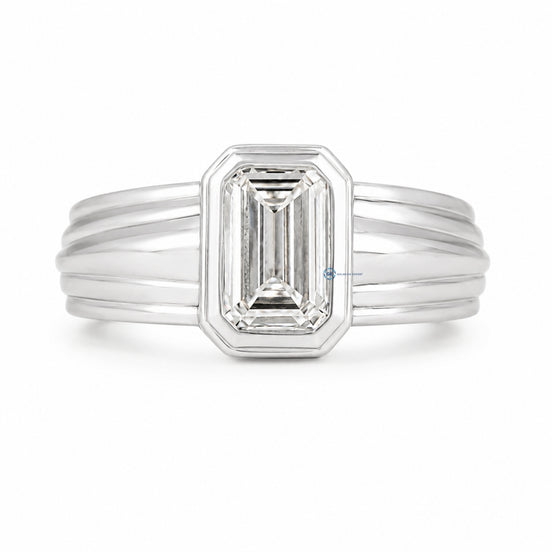 Moissanite Emerald Cut Solitaire Engagement Ring For Men's