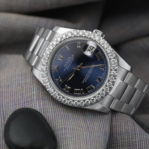 Stainless Steel Moissanite Blue Dial Watch