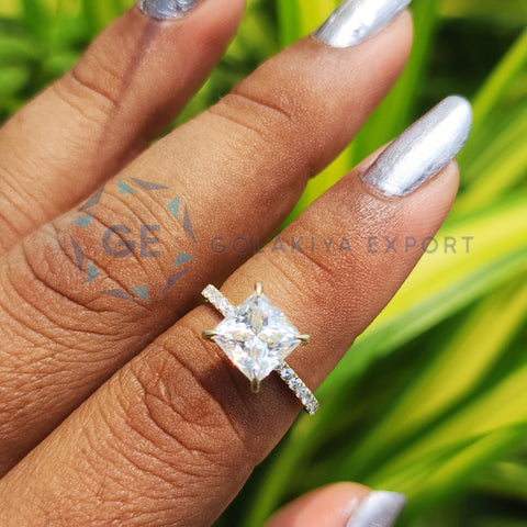 14K Yellow Gold Hidden Halo Princess Cut  Engagement Ring
