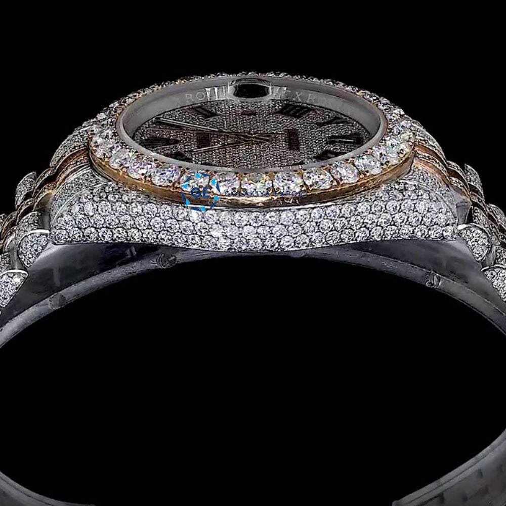 Dual Tone Automatic Rapper Style Moissanite Watch For Men's