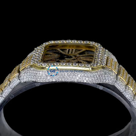 Fabulous Moissanite Skeleton Dual Tone Watch For Men's