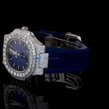 Blue Rubber Strap Moissanite Diamond Luxury Watch