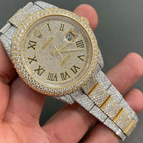 Roman Dial Dayjust Iced Out Men' Watch