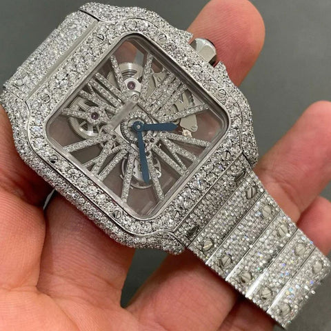 Fully Iced Out Moissanite Skeleton Watch For Men's