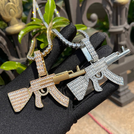 Iced Out Moissanite AK 47 Hip Hop Silver Pendant