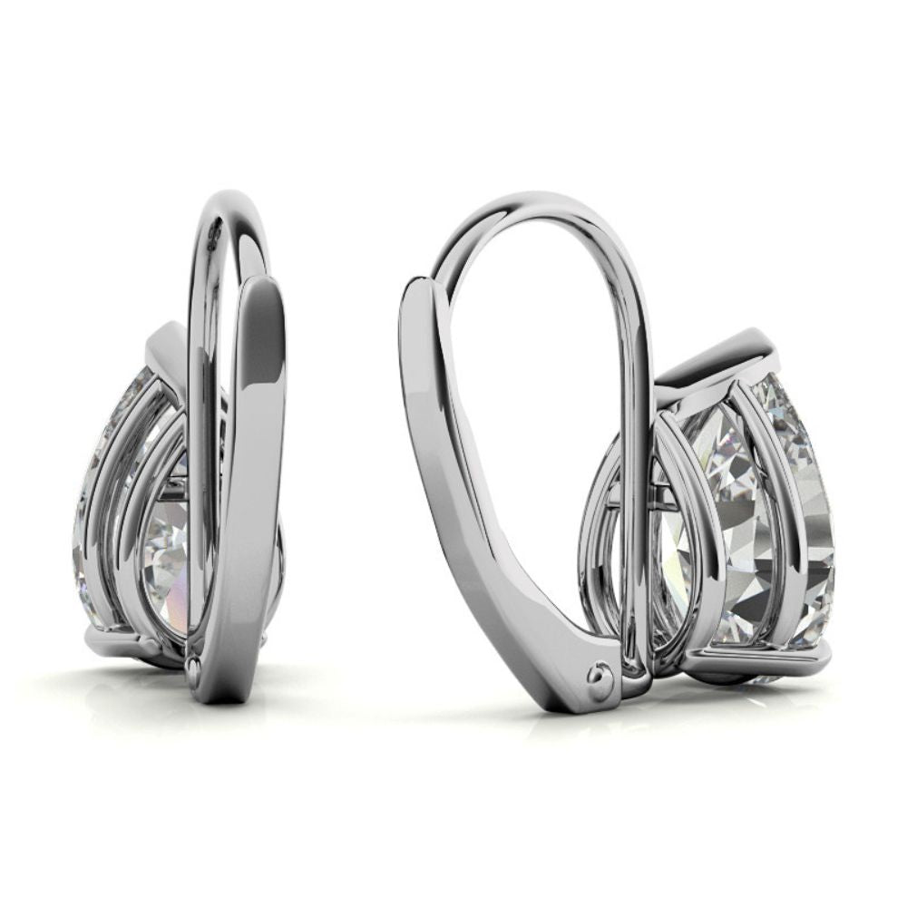 Solitaire Pear Cut Moissanite Lever Back Hoops